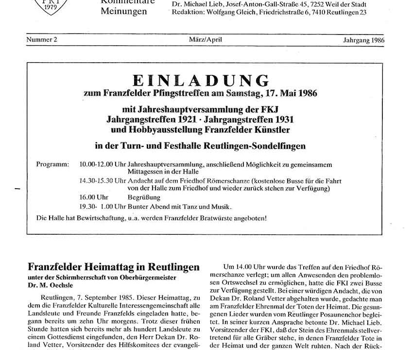 Der Franzfelder April 1986 Ausgabe 2