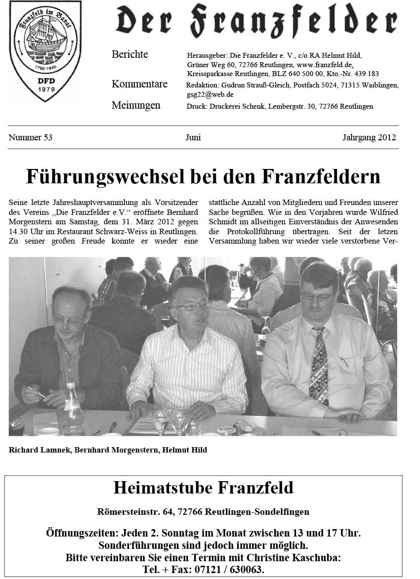 Ausgabe 53 der Franzfelder Zeitung Titelbild