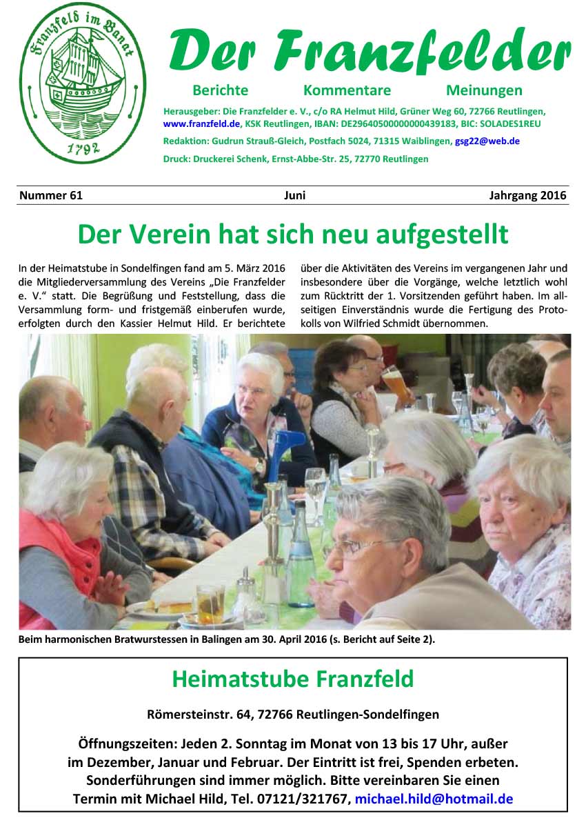 Ausgabe 61 der Franzfelder Zeitung Titelbild