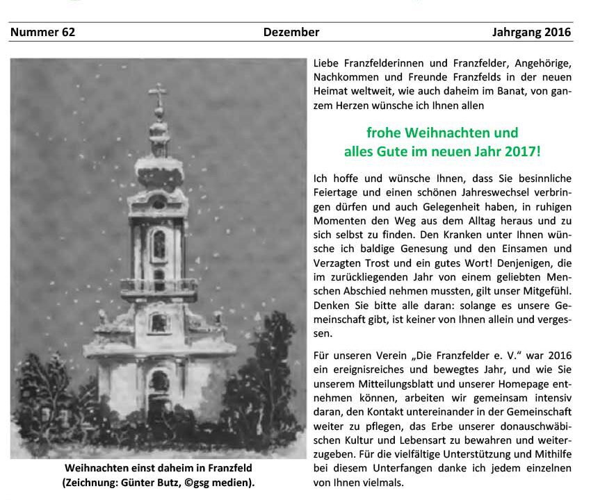 Ausgabe 62 der Franzfelder Zeitung Titelbild
