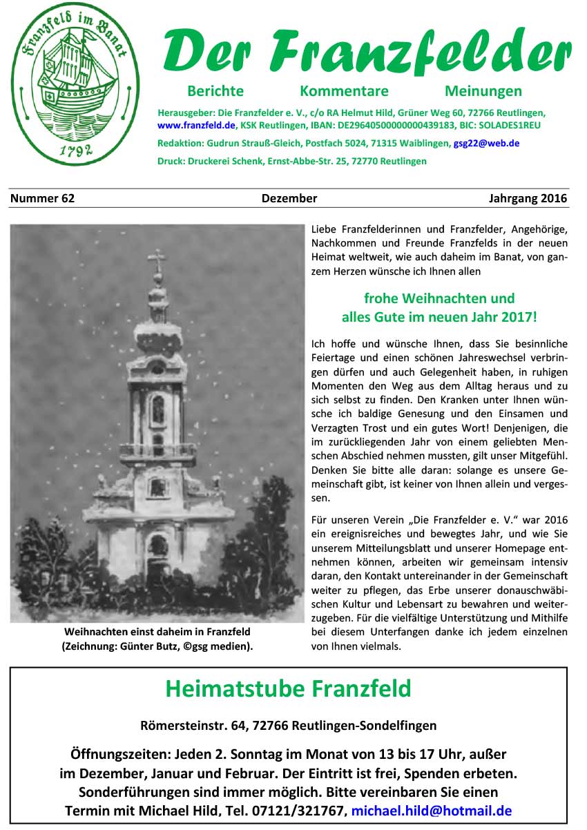 Ausgabe 62 der Franzfelder Zeitung Titelbild