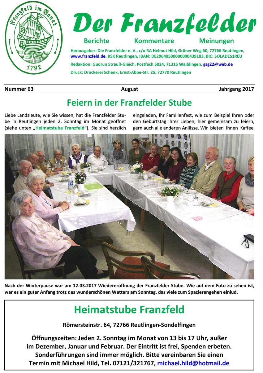 Ausgabe 63 der Franzfelder Zeitung Titelbild