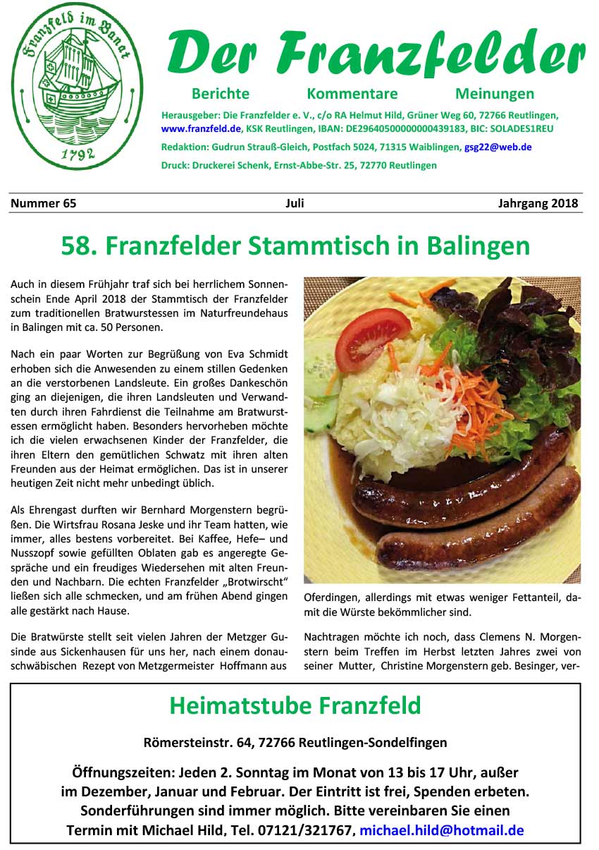 Ausgabe 65 der Franzfelder Zeitung Titelbild