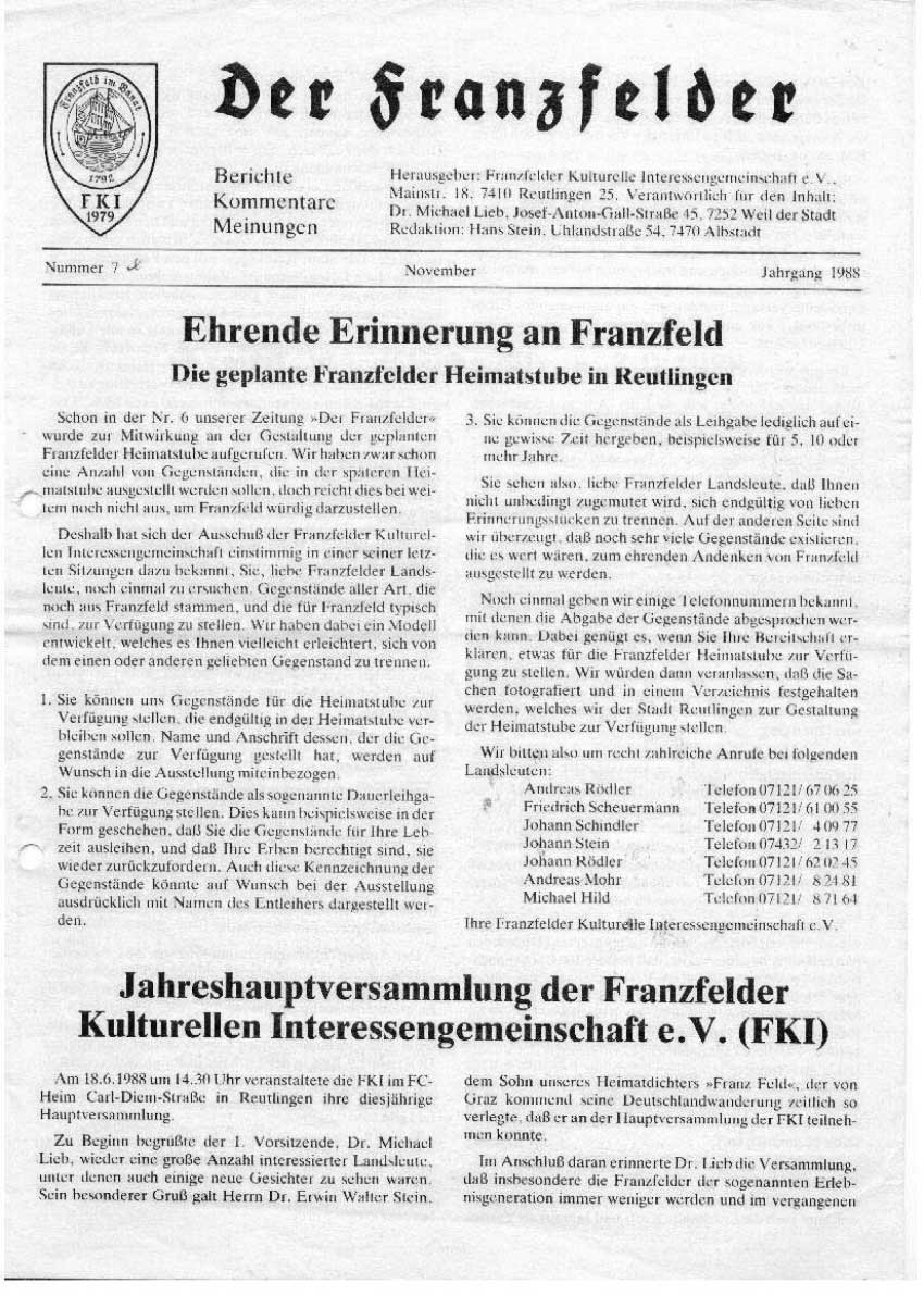 Ausgabe 7 der Franzfelder Zeitung Titelbild