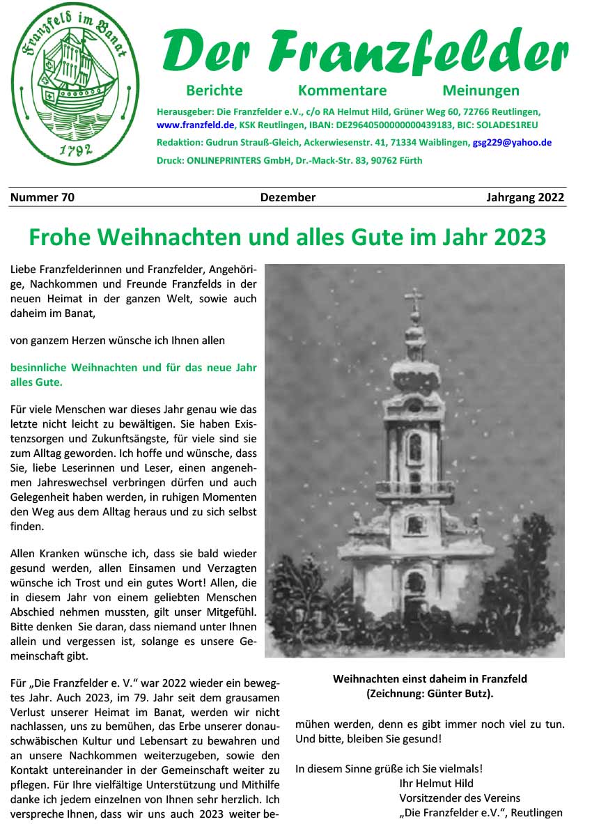 Ausgabe 70 der Franzfelder Zeitung Titelbild