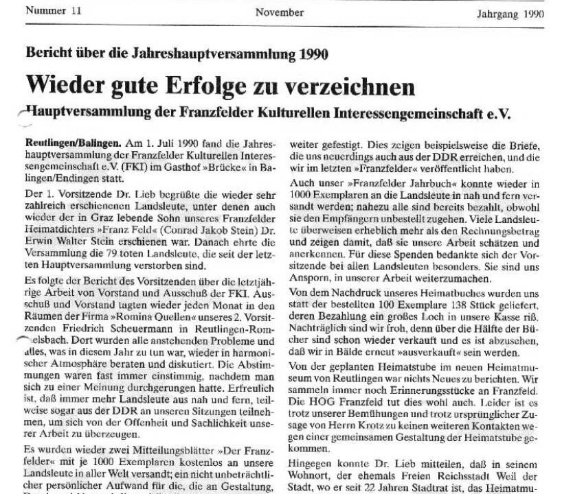 Ausgabe 11 der Franzfelder Zeitung Titelbild