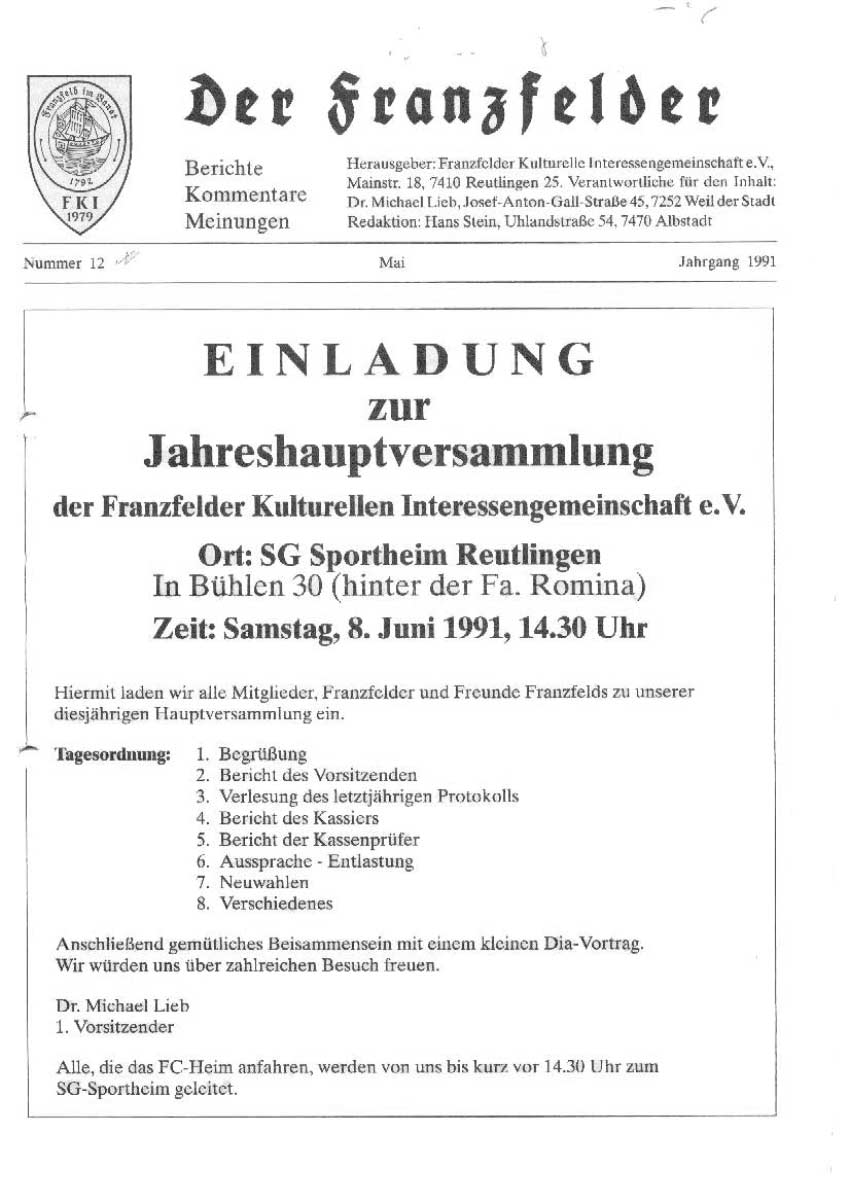 Ausgabe 12 der Franzfelder Zeitung Titelbild