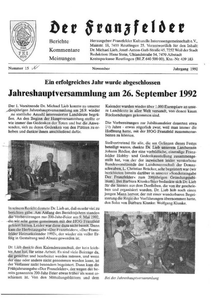 Ausgabe 15 der Franzfelder Zeitung Titelbild