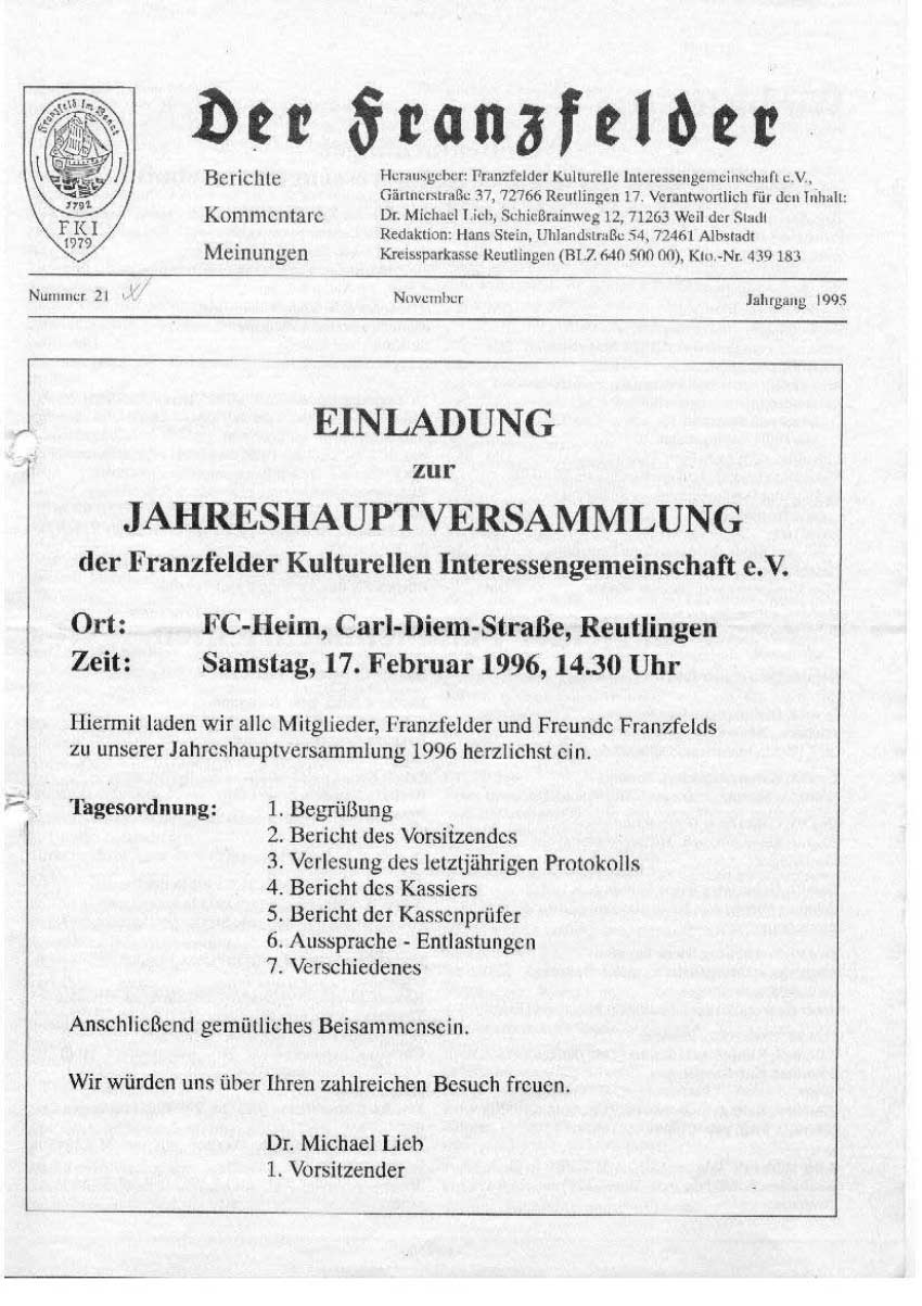 Ausgabe 21 der Franzfelder Zeitung Titelbild