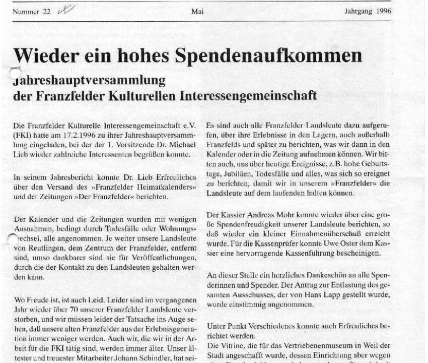 Ausgabe 22 der Franzfelder Zeitung Titelbild
