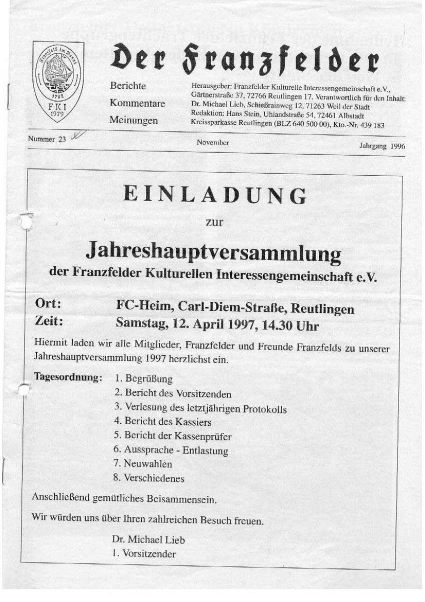 Ausgabe 23 der Franzfelder Zeitung Titelbild