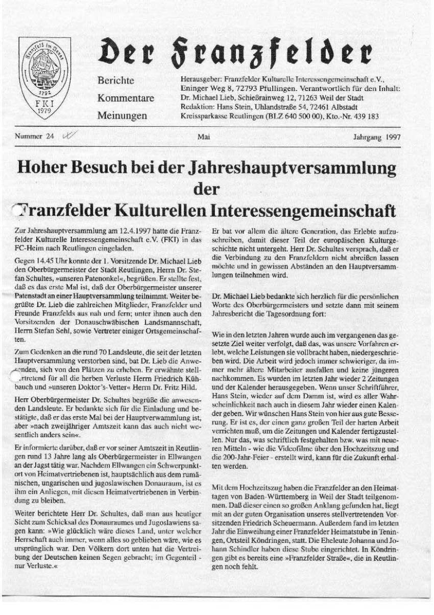 Ausgabe 24 der Franzfelder Zeitung Titelbild