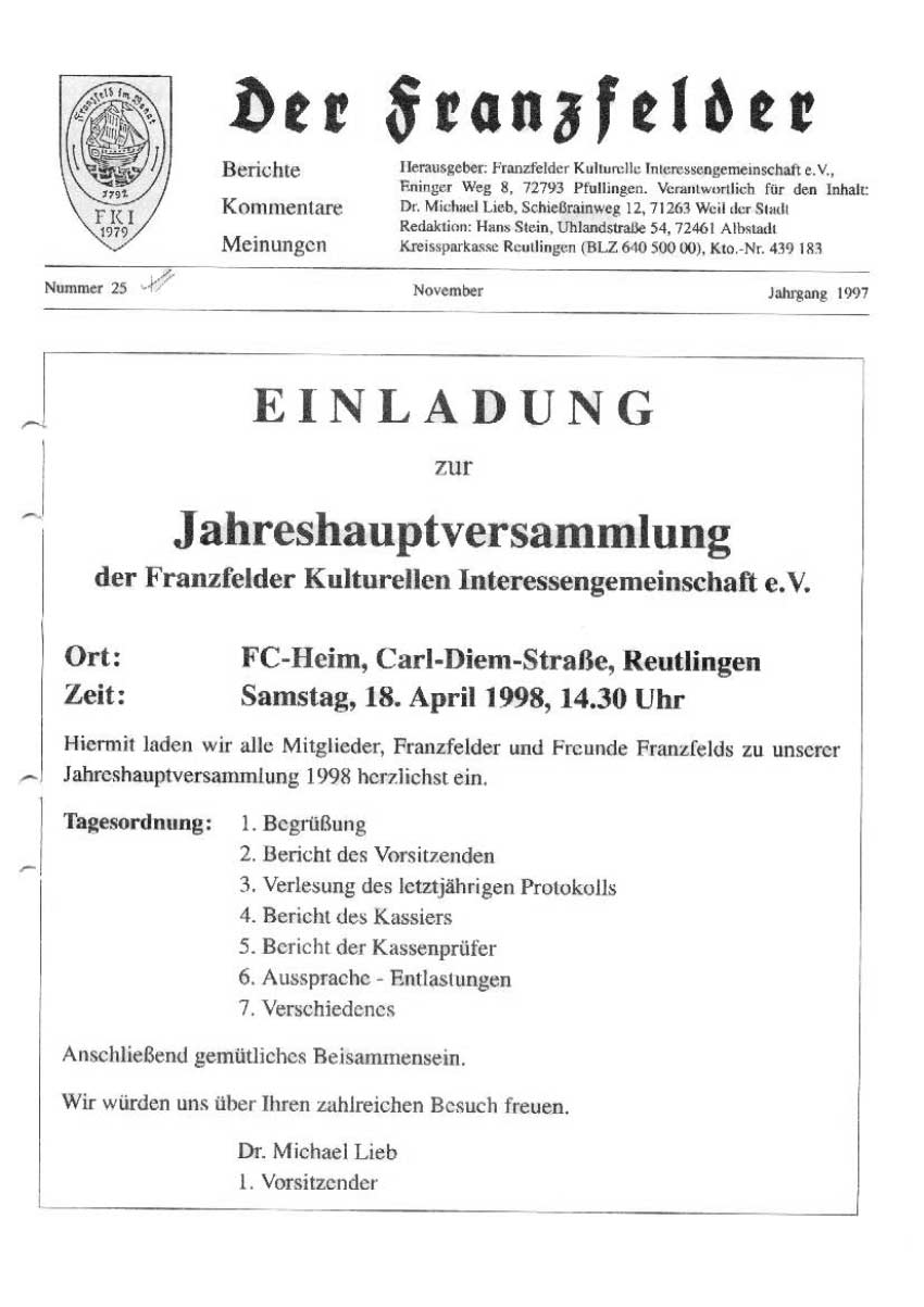 Ausgabe 25 der Franzfelder Zeitung Titelbild