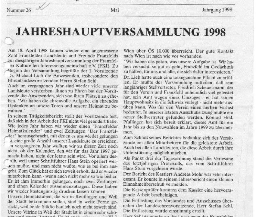 Ausgabe 26 der Franzfelder Zeitung Titelbild