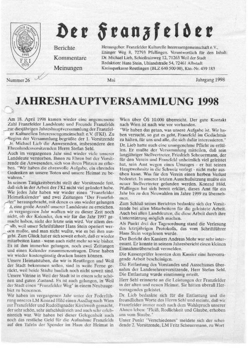 Ausgabe 26 der Franzfelder Zeitung Titelbild
