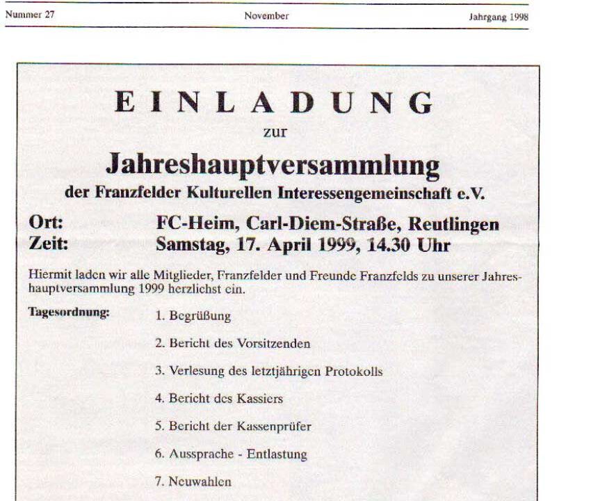 Ausgabe 27 der Franzfelder Zeitung Titelbild