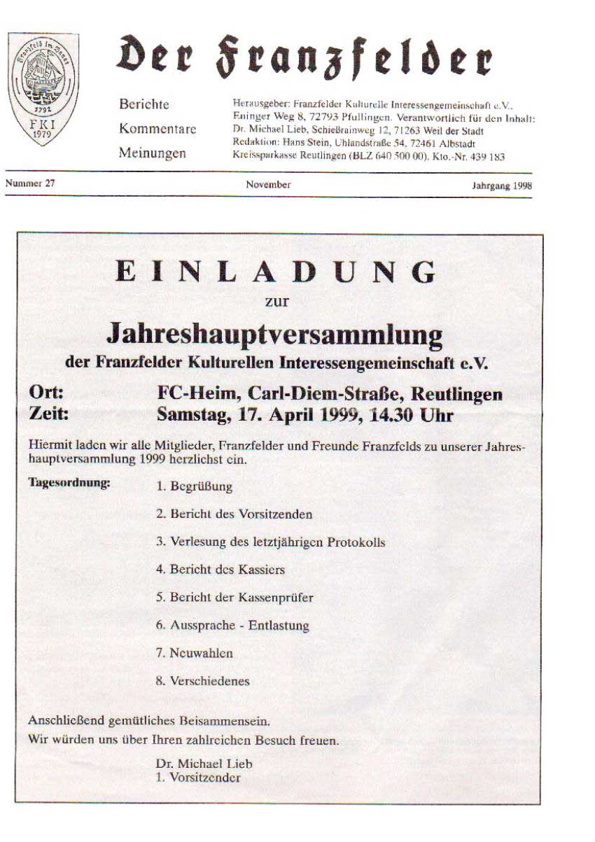 Ausgabe 27 der Franzfelder Zeitung Titelbild