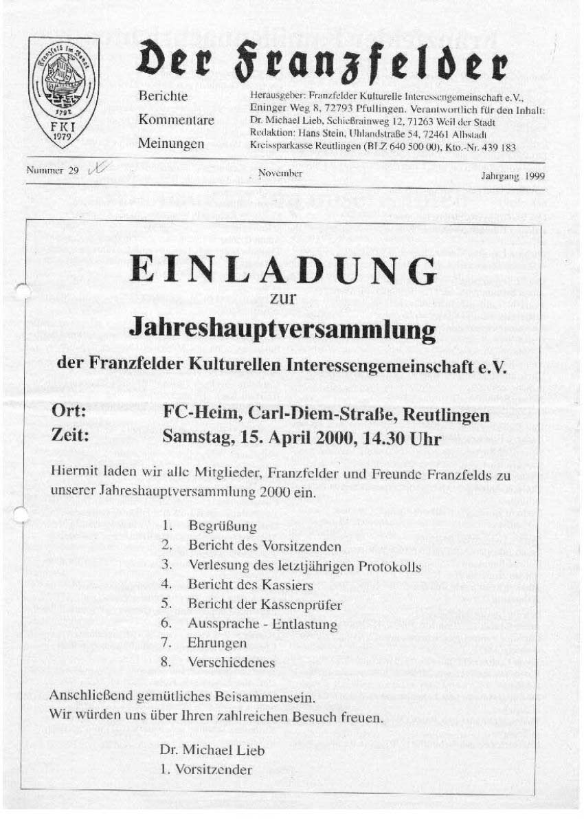 Ausgabe 29 der Franzfelder Zeitung Titelbild