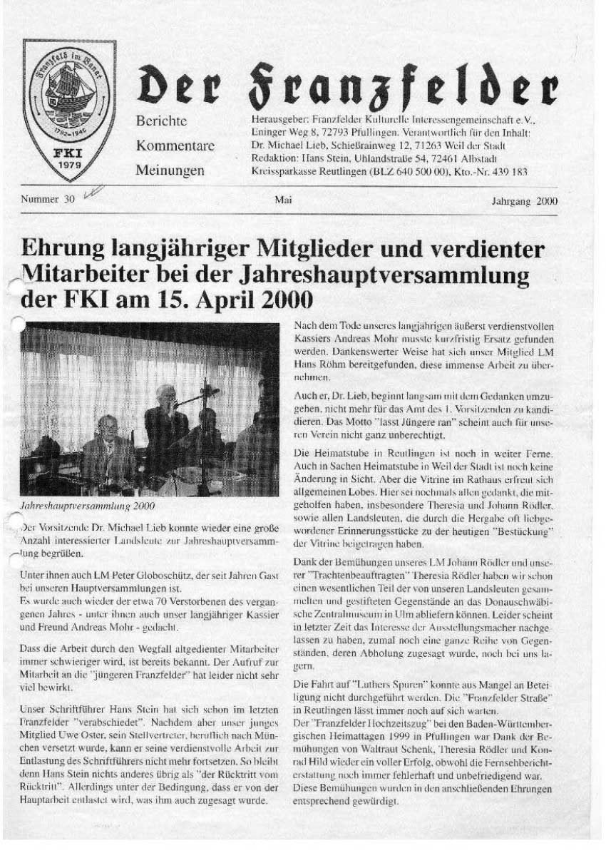 Ausgabe 30 der Franzfelder Zeitung Titelbild