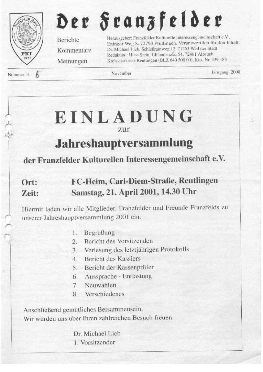Ausgabe 31b der Franzfelder Zeitung Titelbild