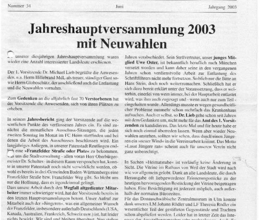 Ausgabe 34 der Franzfelder Zeitung Titelbild