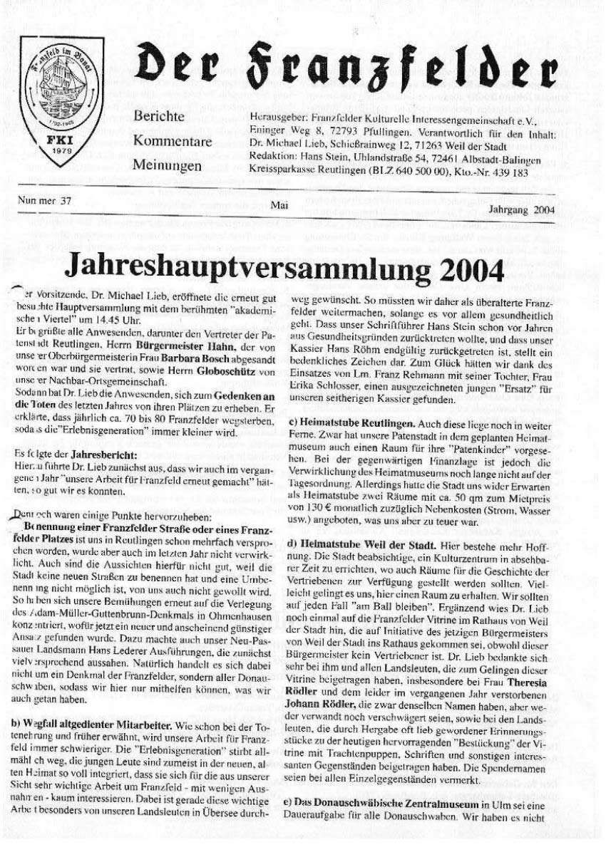 Ausgabe 37 der Franzfelder Zeitung Titelbild