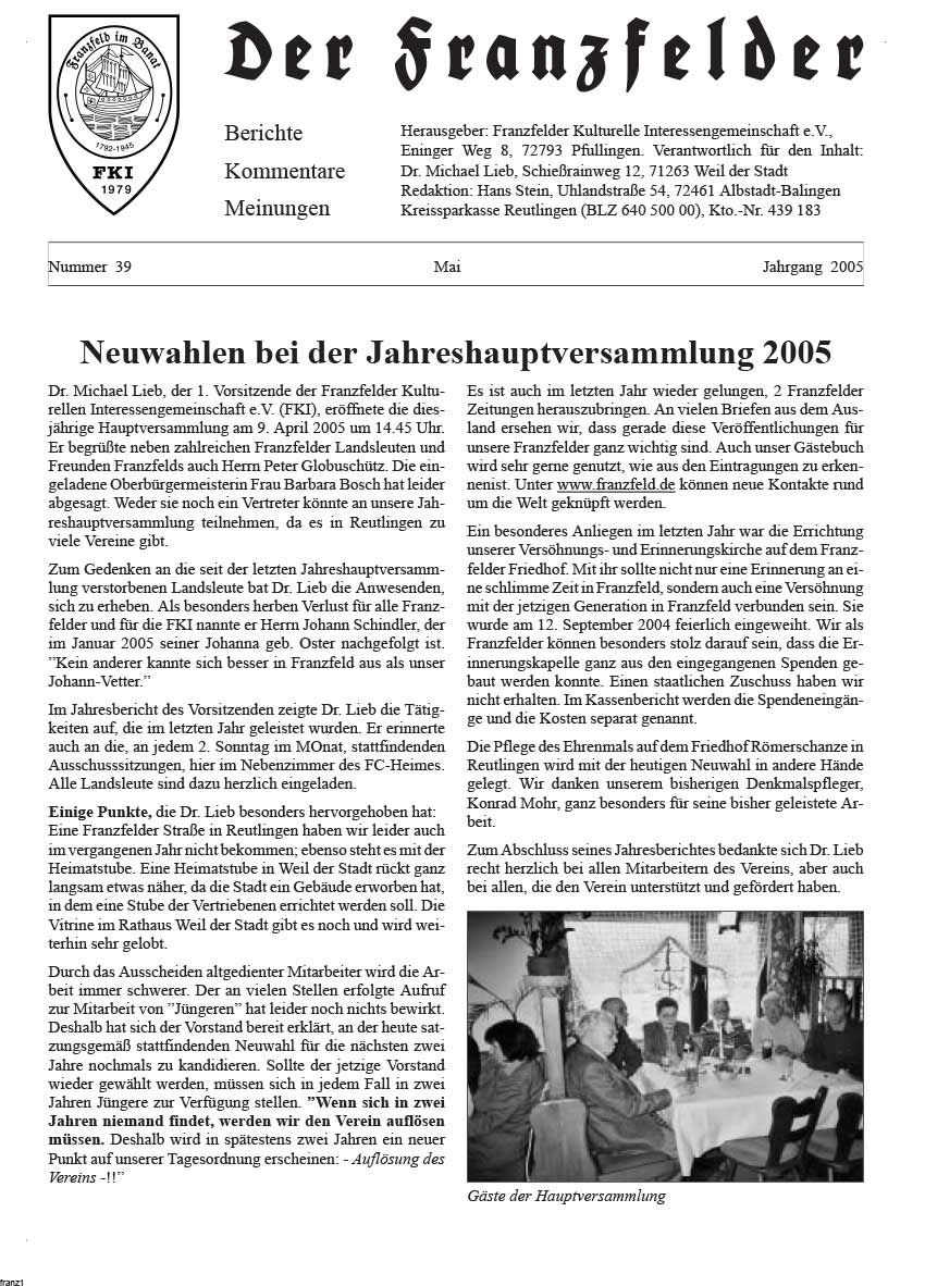 Ausgabe 39 der Franzfelder Zeitung Titelbild