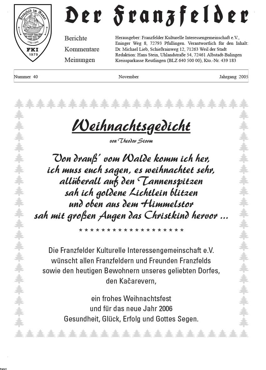 Ausgabe 40 der Franzfelder Zeitung Titelbild