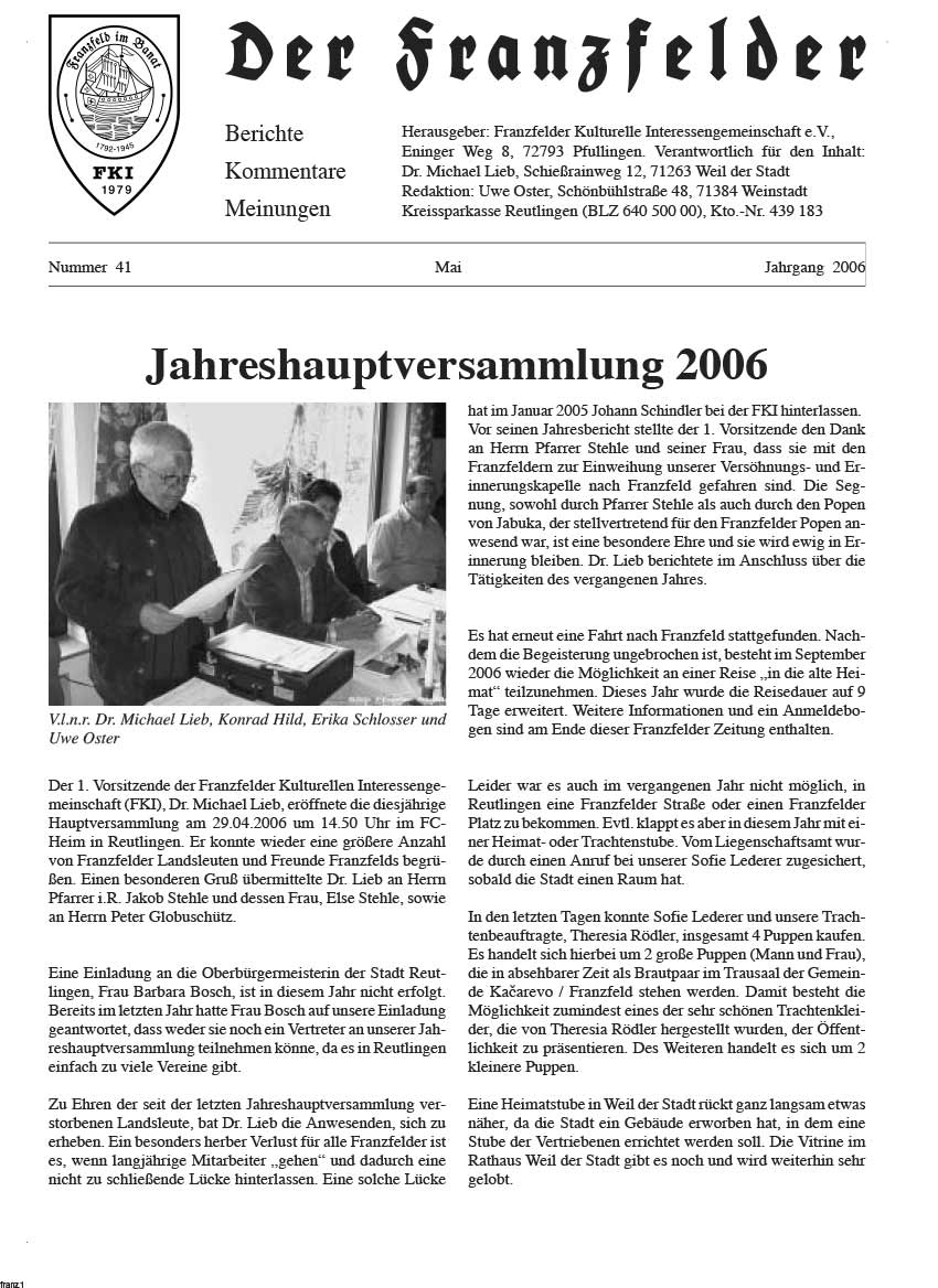 Ausgabe 41 der Franzfelder Zeitung Titelbild