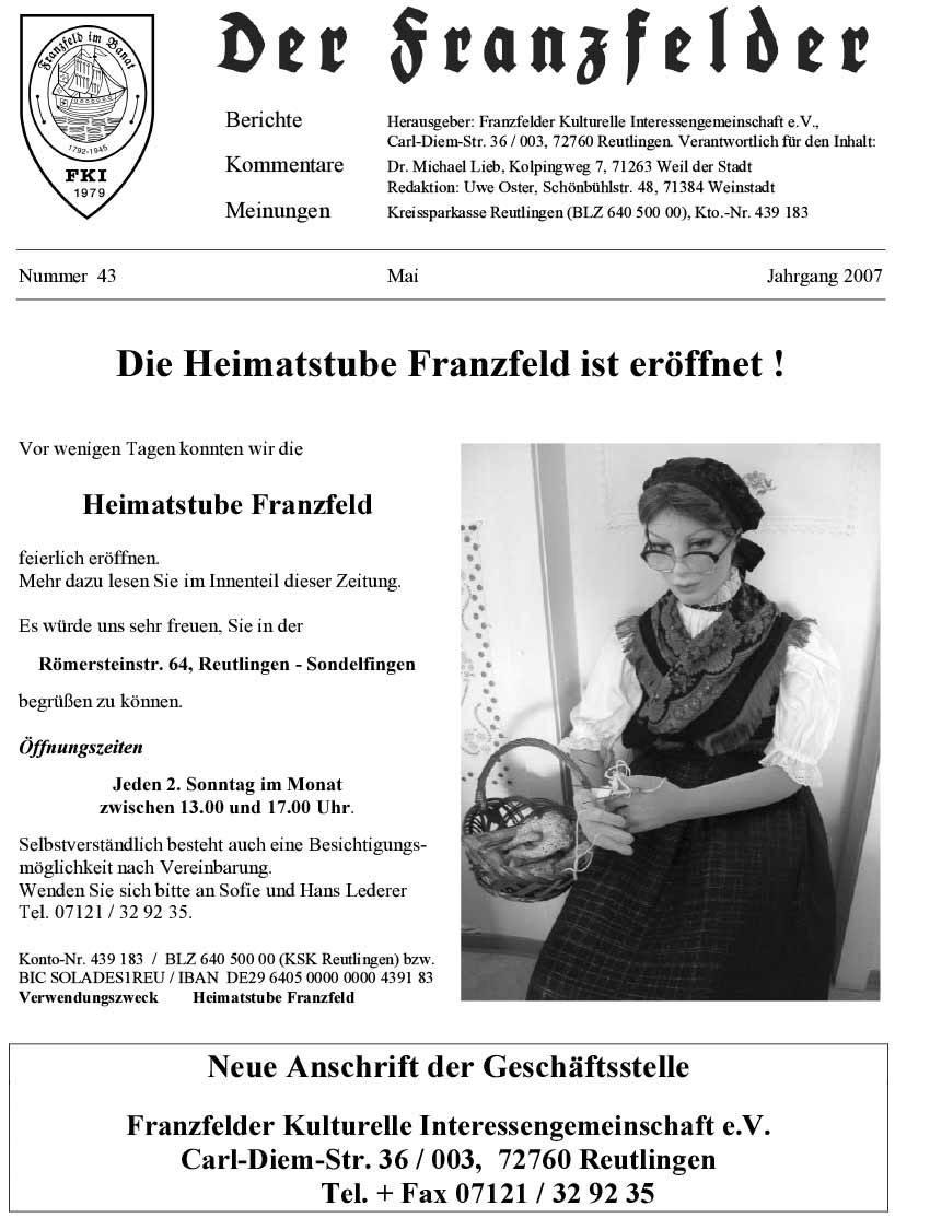Ausgabe 43 der Franzfelder Zeitung Titelbild