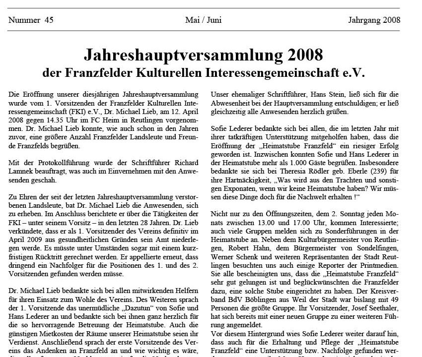 Ausgabe 45 der Franzfelder Zeitung Titelbild