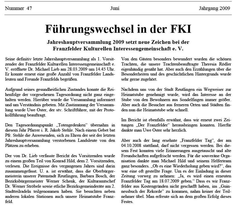 Ausgabe 47 der Franzfelder Zeitung Titelbild