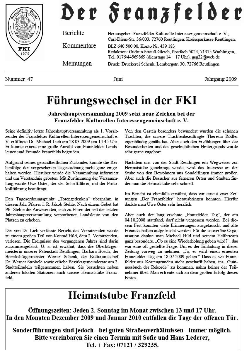 Ausgabe 47 der Franzfelder Zeitung Titelbild