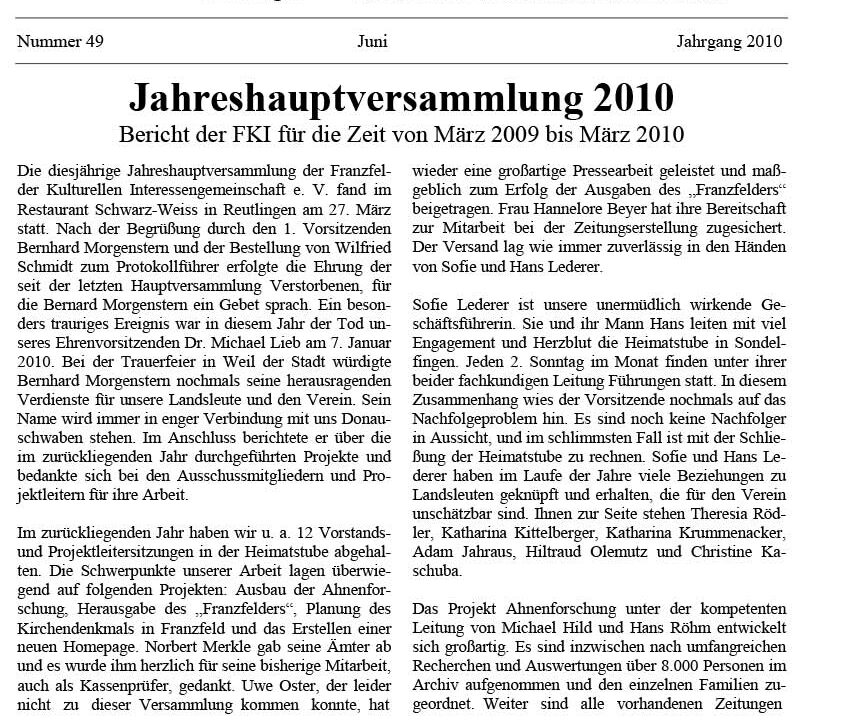 Ausgabe 49 der Franzfelder Zeitung Titelbild
