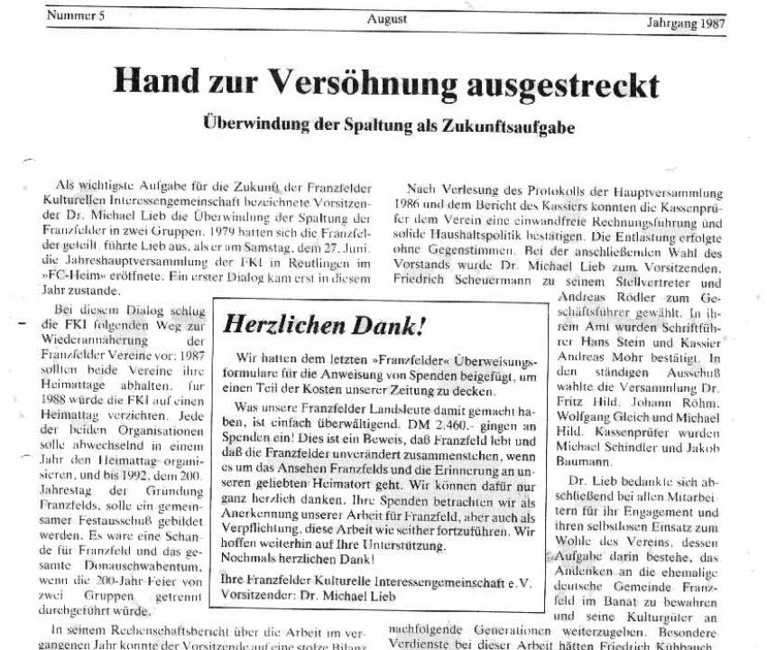 Ausgabe 5 der Franzfelder Zeitung Titelbild