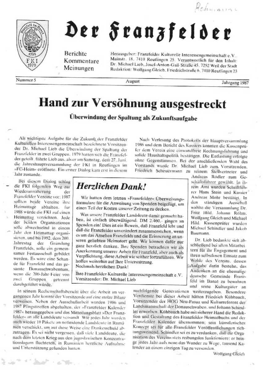 Ausgabe 5 der Franzfelder Zeitung Titelbild