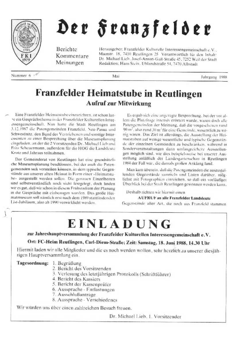Ausgabe 6 der Franzfelder Zeitung Titelbild