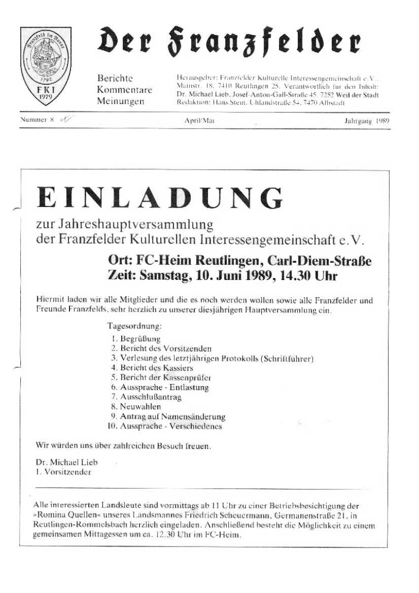 Ausgabe 8 der Franzfelder Zeitung Titelbild