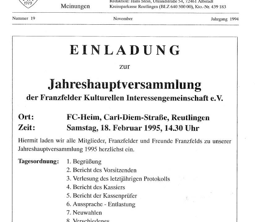 Ausgabe 19 der Franzfelder Zeitung Titelbild
