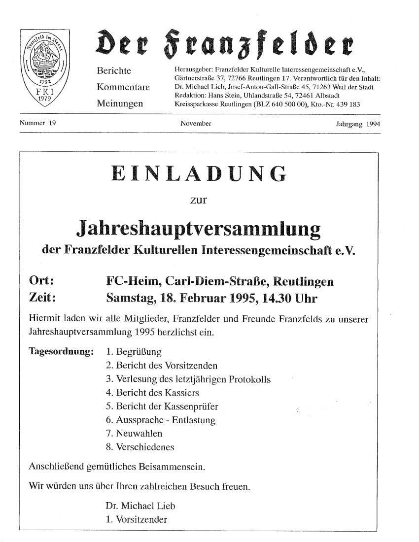 Ausgabe 19 der Franzfelder Zeitung Titelbild
