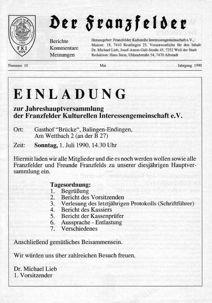 Ausgabe 10 der Franzfelder Zeitung Titelbild